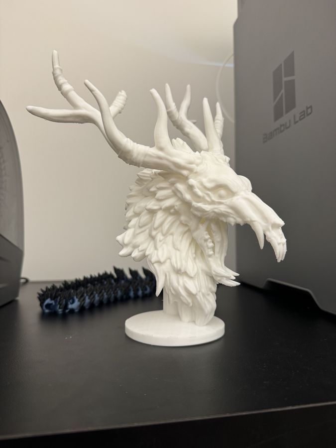Busto de dragón blanco impreso en 3D